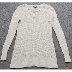 American Eagle Outfitters Sweater Women's S Tan Chunky Knit Slit V‎ Neck Lace Up